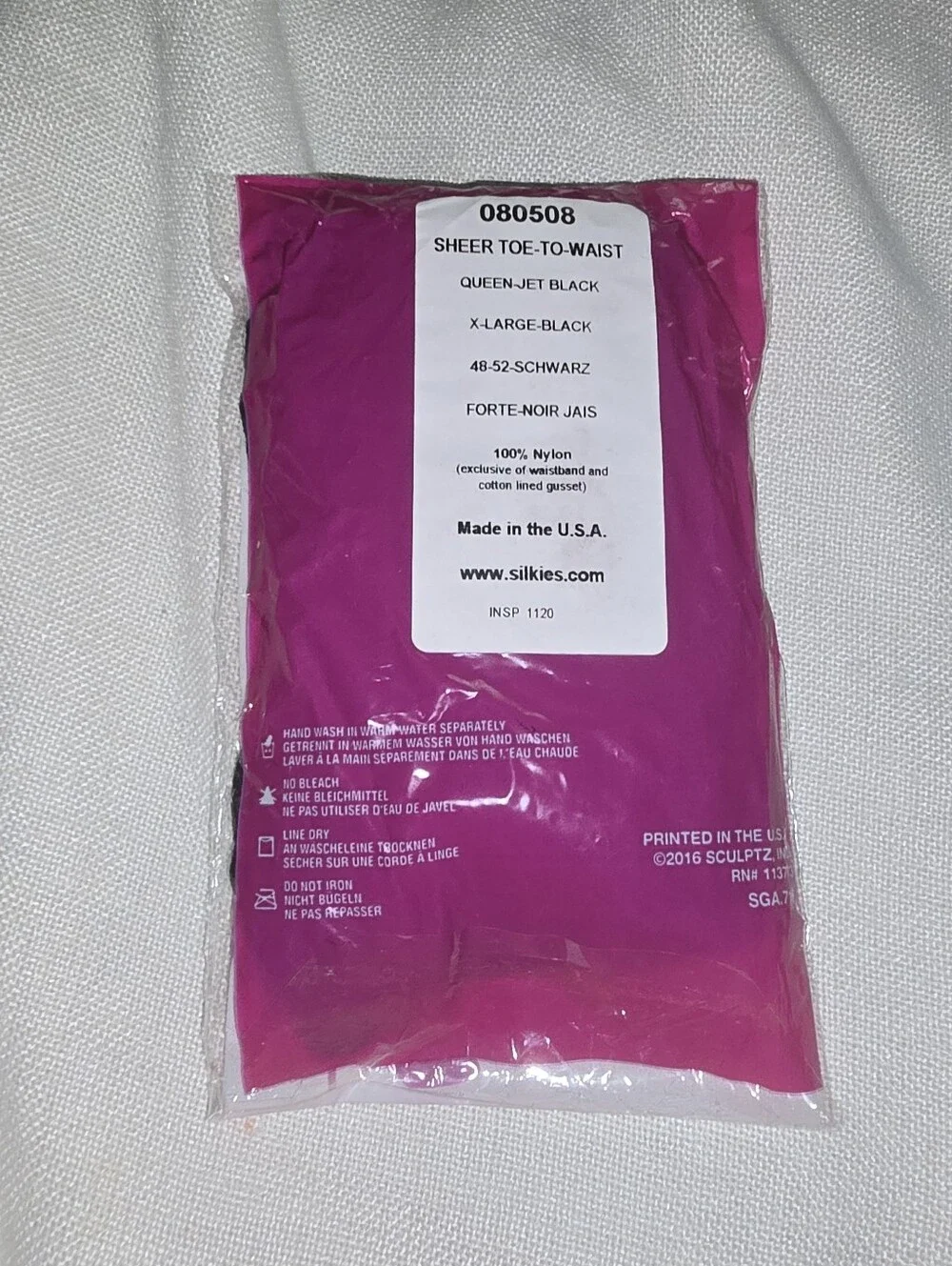 Silkies 080508 Sheer Toe to Waist 2016 XL Black Pantyhose New with tags